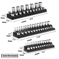 3 Piece Magnetic Socket Holder Tray Rack Rail  1/2" 3/8" 1/4" Socket Holder Set
