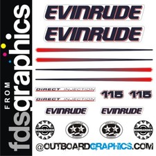 Evinrude 115hp Direct Injection outboard engine decals/sticker kit - WHITE HOOD