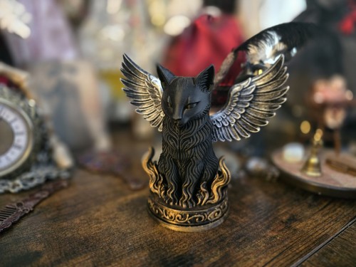 Winged black cat ornament - winged,