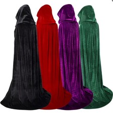 Velvet Hooded Robe Cloak Cape Long Halloween Vampire Costume Witch Fancy Dress