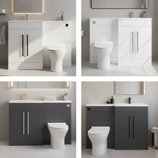 L-Shaped Combined Bathroom Vanity WC Toilet Sink Unit Grey White RH LH 1100mm
