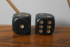 BLACK WOODEN DICE, GOLD SPOTS
