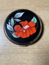 Vintage Stratton Black & Red Enamel Flower Compact 7.5cm diameter