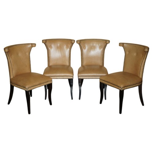 Four tan brown leather floral - four,