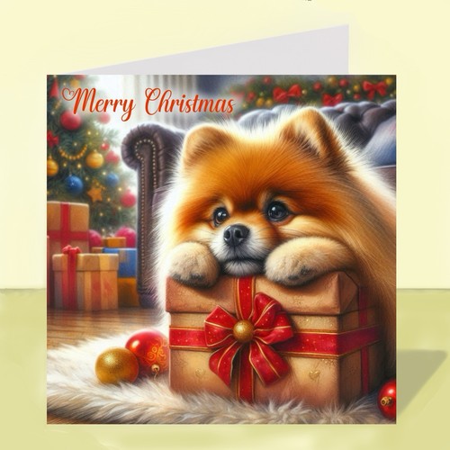 Pomeranian dog christmas card - pomeranian,