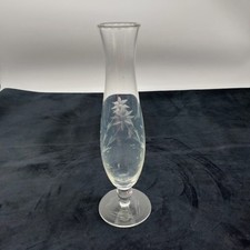 Vintage Bud or Stem Vase Footed Clear Glass Etched Floral Pattern 23cm Height