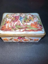 D622) FINE 19TH C CAPODIMONTE FIGURAL RECTANGLE PORCELAIN TRINKET CASKET
