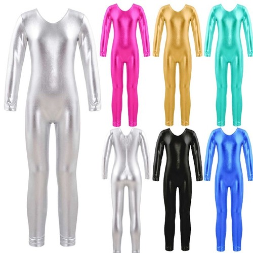 Girls shiny metallic unitard - shiny,