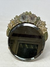 Vintage 1930's English Country Floral "Barbola" Dressing Table Mirror Easel Back