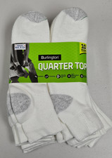 10 Burlington Men's Quarter Top Durable Cushioned Socks Shoe Size 6-12 White NEW