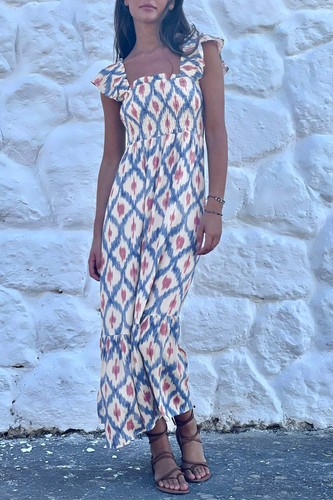 Blue ethnic geometric maxi - ethnic,