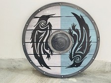Viking Shield Decorative Medieval Wooden Eivor Valhalla Raven 24 inch