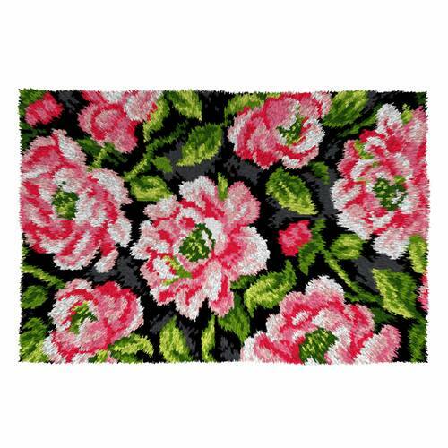 Pink roses latch hook kit - hook, rug