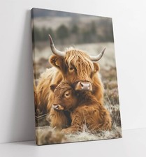 CUTE HIGHLAND COW MOTHER AND CHILD HOME DECOR CANVAS WALL ART PICTURE PRINT