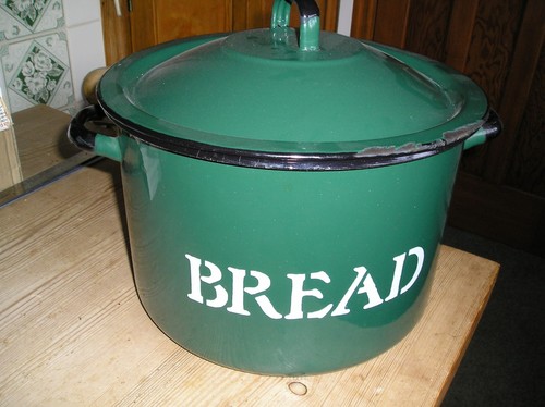 Green enamel bread bin - enamel,