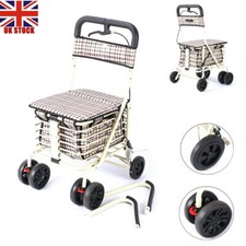 Walk & Rest Folding 6 Wheel Shopping Trolley with Seat & Brakes