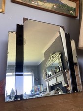 Antique Black Glass Art Deco Mirror 20s Bathroom Wall Mantle 