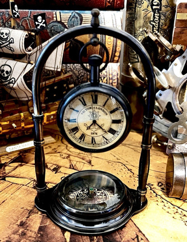 Antique clock with - antique, compass