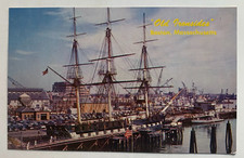 ca 1950s MA Postcard Boston USF Constitution "Old Ironside" ship frigate cars