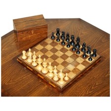 ANTIQUE VICTORIAN STAUNTON CHESS SET IN ROSEWOOD BOX WALNUT MAHOGANY CHESSBOARD