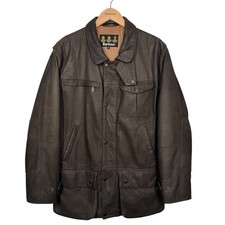 Barbour Vintage Leather Bushman Jacket Medium Brown A2020 Rare 00s Padded