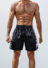 Black Grey Satin Boxing Shorts with Retro Style