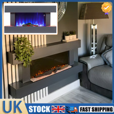 Black Wall Mounted Electric Fire Fireplace MDF LED Flame 24h Timer WiFi Control