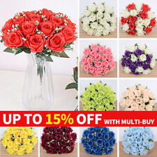 18 Heads Silk Rose Artificial Flowers Fake Bouquet Wedding Home Party Decor