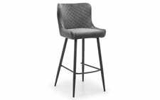 1 x Grey Velvet Quilted Bar Stool W46cm x D54cm x H105cm HUGO