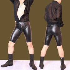 Mens Faux Latex Leather Shorts Spandex Half Tight Pants Gay Sissy Sexy Clubwear