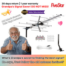 Outdoor Yagi TV Antenna + Splitter for 5 TV 200 Mile Range Attic Roof Mount HDTV