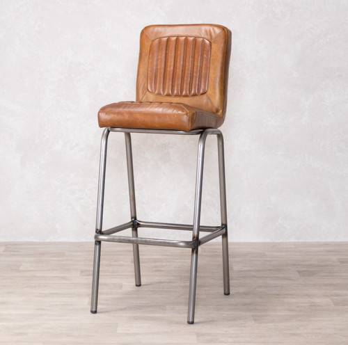 Dark tan leather - leather, stools