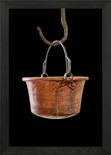 Old hanging cauldron framed - old,