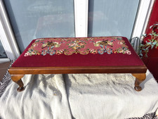 LONG VINTAGE NEEDLEPOINT UPHOLSTERED BENCH SEAT FOOTSTOOL CABRIOLE LEGS