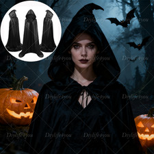 Adult Velvet Hooded Robe Cloak Cape Long Halloween Vampire Costume Fancy Dress