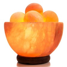 Himalayan Salt Lamp Bowl with 6 Massage Balls – Dimmable Natural Pink Rock Sa...