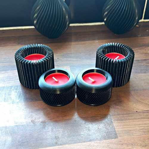 Black round ribbed metal - black,