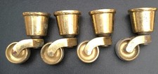 FOUR VINTAGE SOLID BRASS CHAIR / TABLE LEG CASTERS / WHEELS 7cm TALL