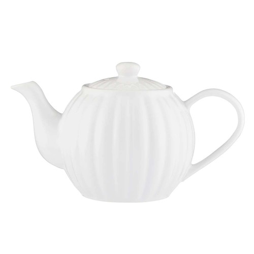 Stoneware teapot white fluted - stoneware,