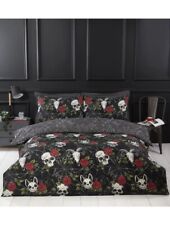 Skulls and Roses Halloween Gothic Bedding Double Duvet Cover Set Reversible
