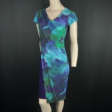 Ossie Clark London Purple Abstract Print Draped Sheath Dress Size 8