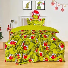 OHS x Grinch Bedding Set Kids Christmas Novelty Soft Duvet Cover with Pillowcase