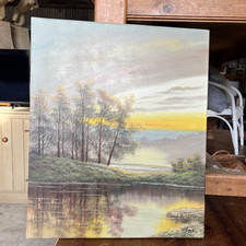 Original Vintage Oil Painting Of A Sunset By River Signed By Artist Beck 