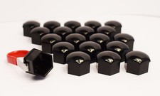 20 x 17MM ALLOY WHEEL HEX NUT/BOLT CAPS COVERS + TOOL BLACK For Peugeot Cars