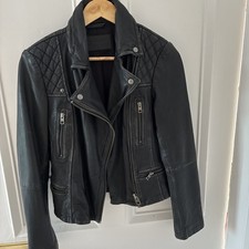 All Saints Ladies Cargo Leather Biker Jacket, Black/grey Size 8