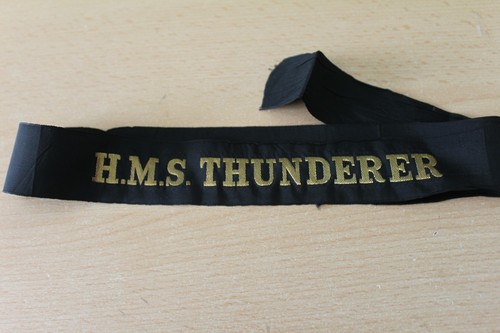 Hms thunderer cap tally - hms,