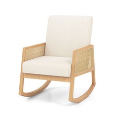 Upholstered Rocking Chair Bedroom Modern Single Accent Chair w/Rattan Armrests