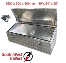 Lockable Trailer Storage Aluminium Chequer Plate Tool Box 1500 x 600 x 500mm