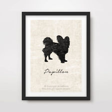 PAPILLON DOG ART PRINT POSTER Breed Black Silhouette Vintage Outline Picture 