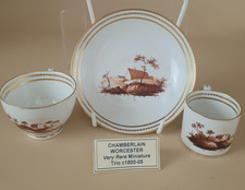 Antique Worcester Chamberlain Miniature Trio Coffee Tea Cup Saucer Hand Painted